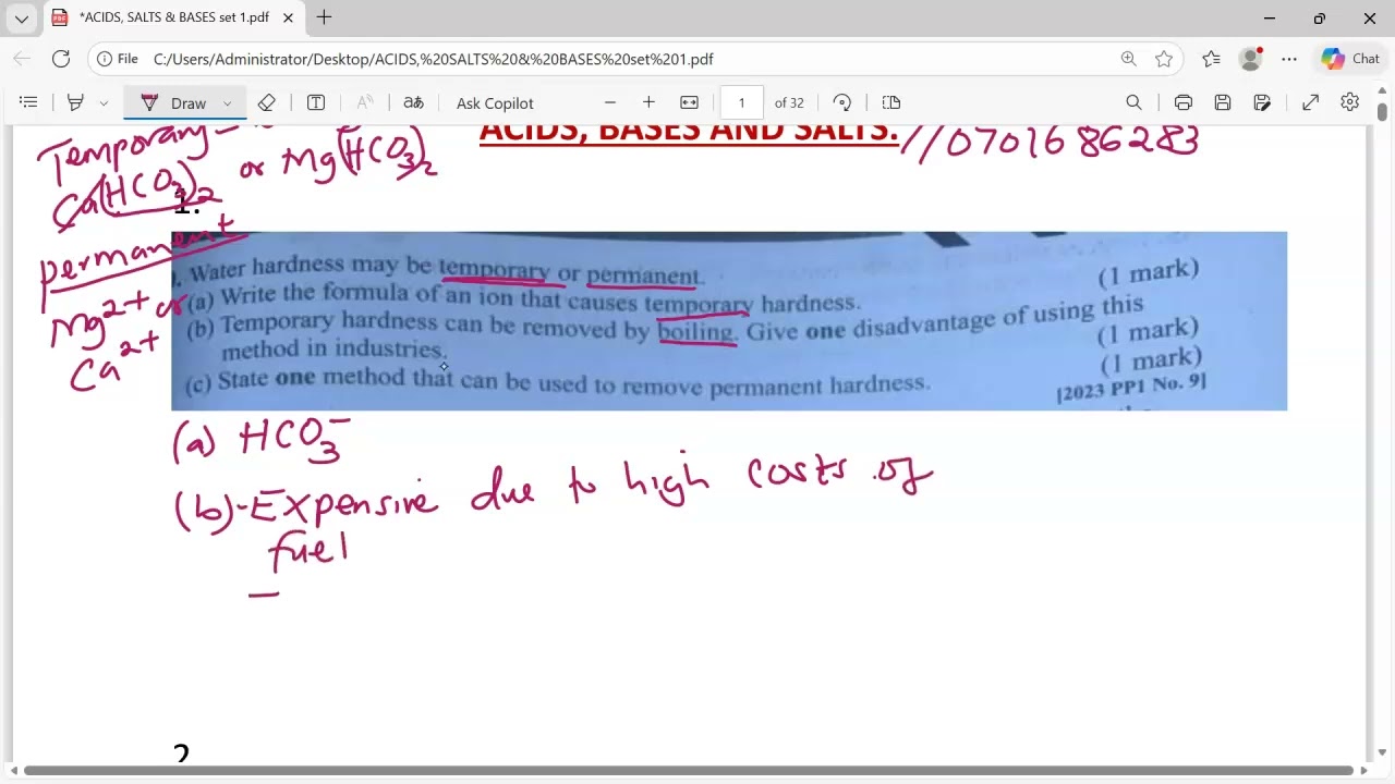 Water Hardness. K.c.s.e 2023 & 2007 Chemistry.