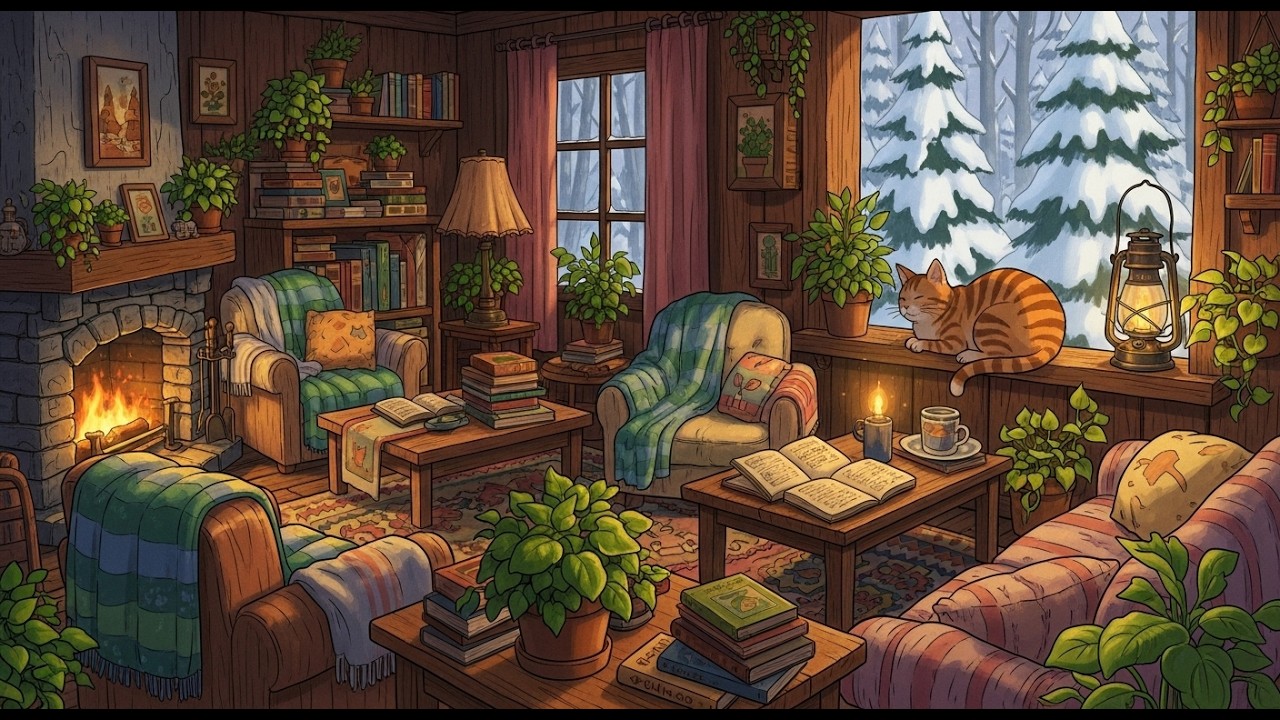 Peaceful Snowy Night by the Fireplace ❄️ Soft Lofi Beats for Studying & Relaxing