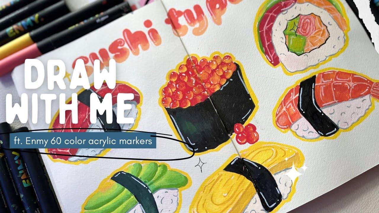 draw with me - kawaii sushi relaxing art