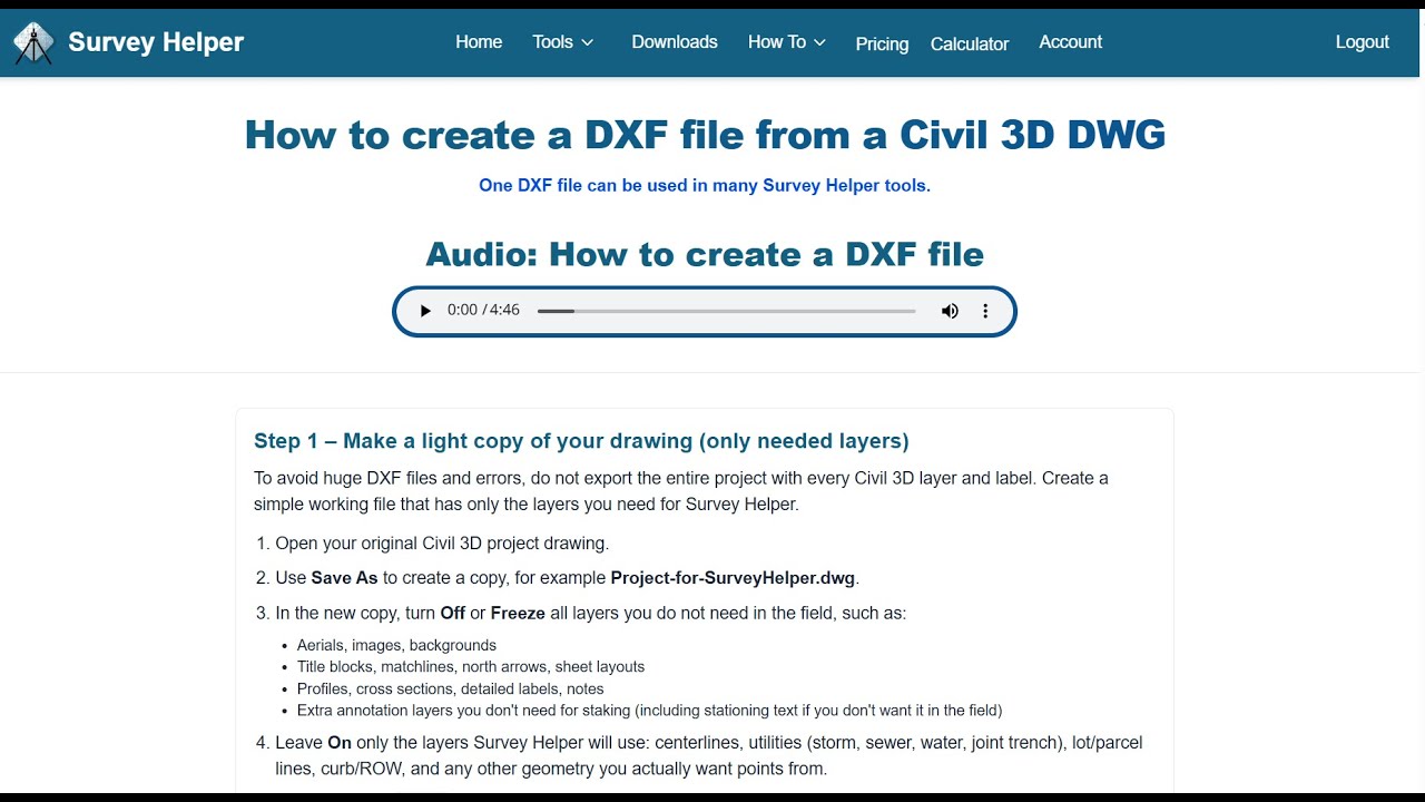 How to create a DXF file from AutoCAD Civil 3D DWG
