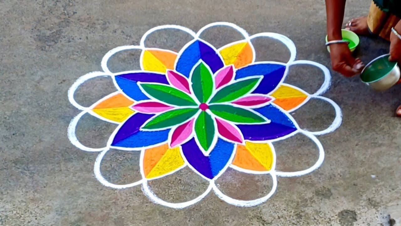 Simple 3d rangoli |flower design | margazhi kolam | rangoli | p square rangoli 