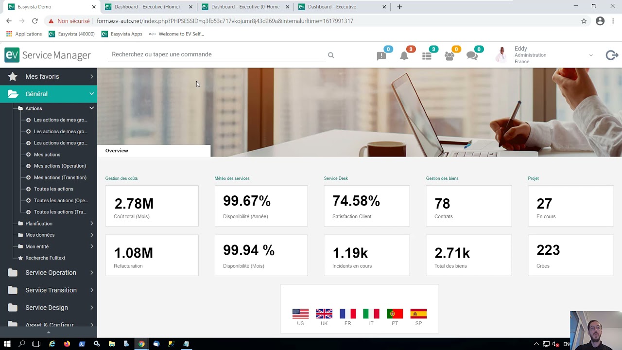Personnaliser la page d'accueil Easyvista