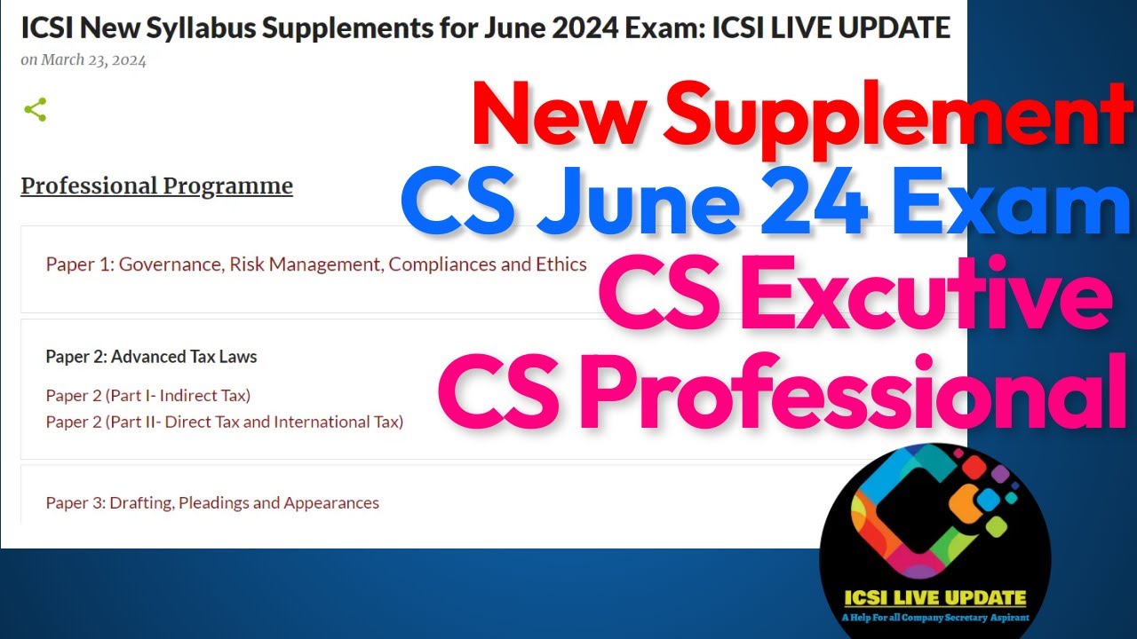 CS June 2024 Supplement CS Executive cs professional How to download ICSI Supplement June 24 Exam?