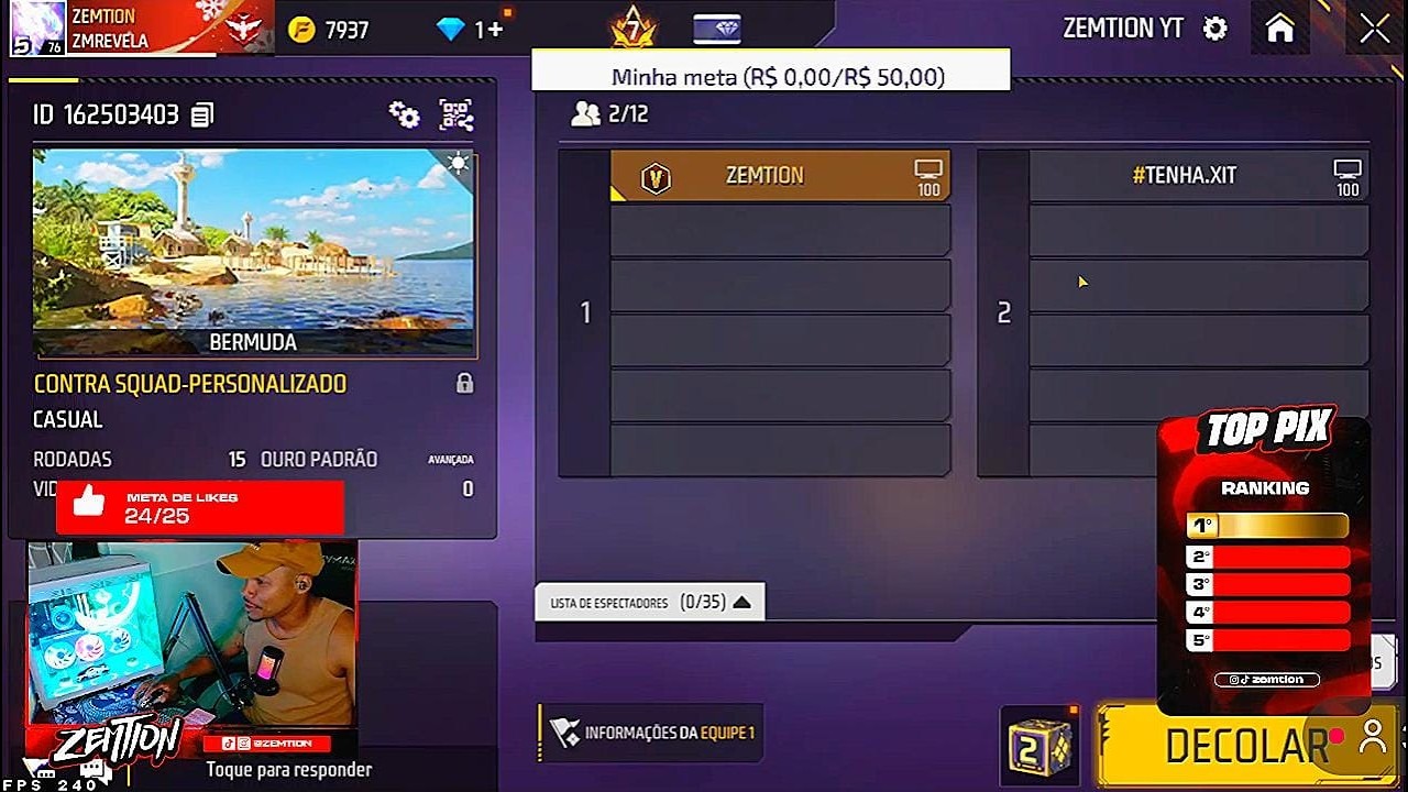 🔥 LIVE FF 🔥 FREE FIRE - AO VIVO 🔥 4X4 + 6X6 COM INSCRITOS 🔥 SALA PRE 🔥ZM REVELA #100K