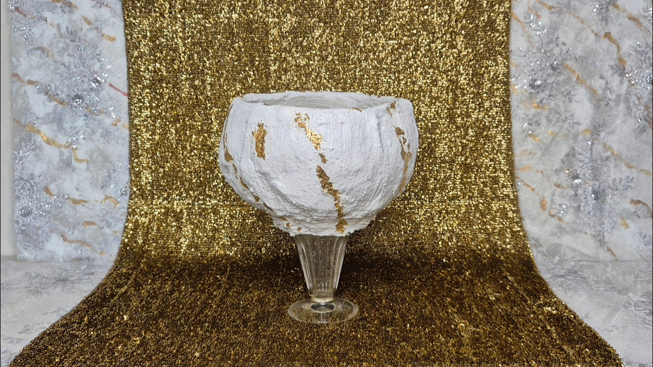 Concrete Wine Glass Pot with Gold Veins & a Stand