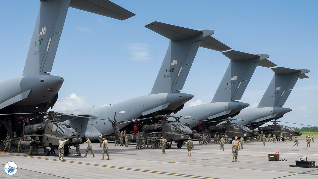 Russia on High Alert! Dozens of US Helicopter AH-64E Arrive in Poland on C-17s