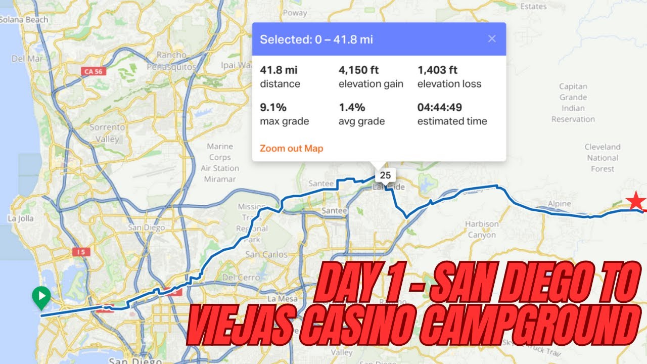 Southern Tier Bike Route - Day 1 - San Diego to Viejas Casino Campground