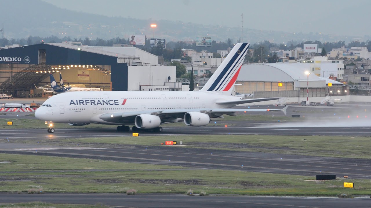 Airbus 380 Air France  taking off from Mexico city  awesome F-HPJH