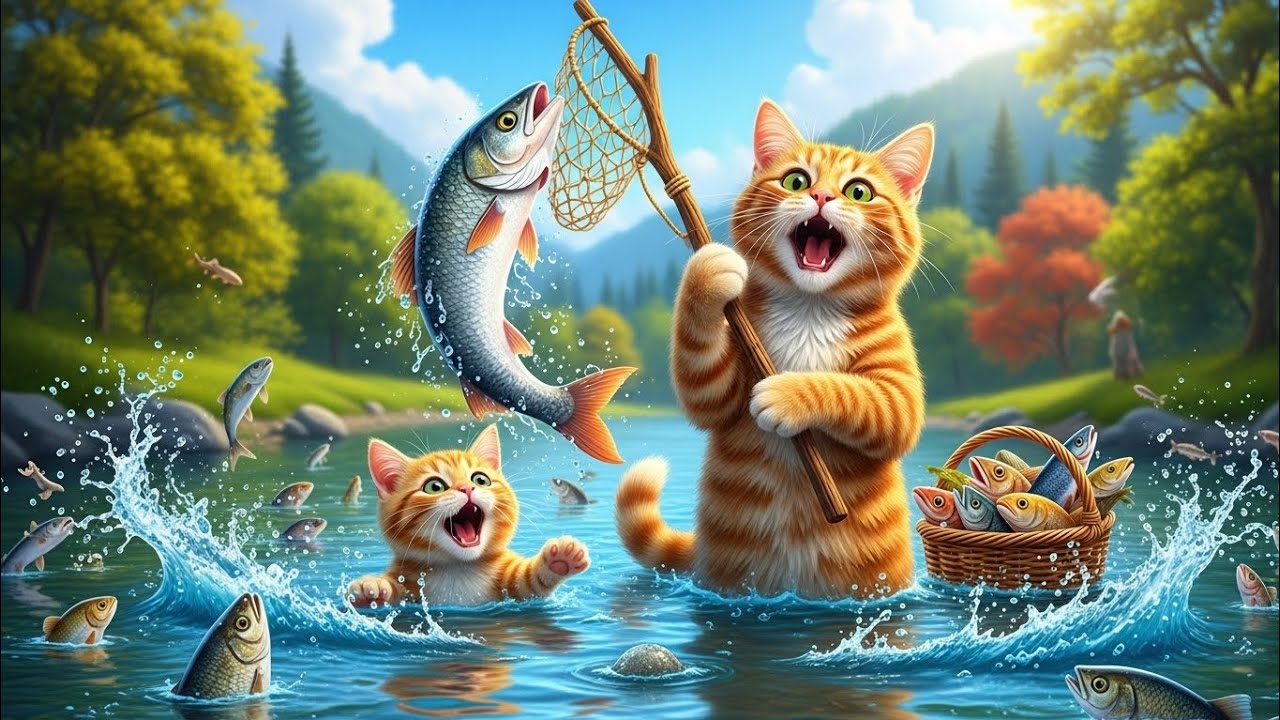Cat and Her Child Both go Fishing and Sell Them and Makes Tiger Hat For Kittens At Home🐾🎩🐯