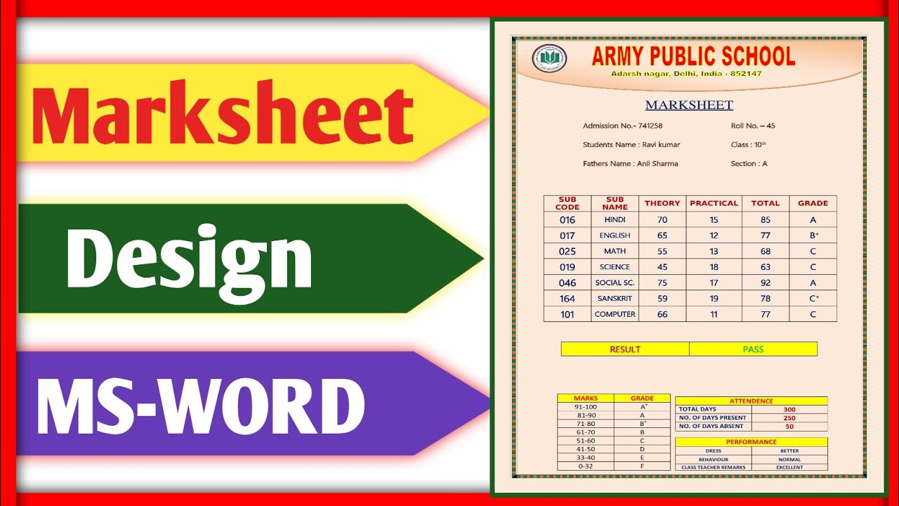 MS Word me Professional Marksheet Design Kaise Banaye | School Marksheet Design in MS Word