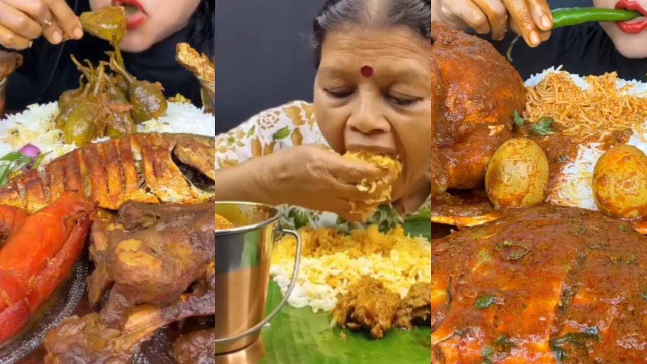 ASMR: EATING, SPICY, CHICKEN CURRY EGG CURRY BASMATI RICE BIG FISH CURRY SHRIMP CURRY CHALLENGEVIDEO