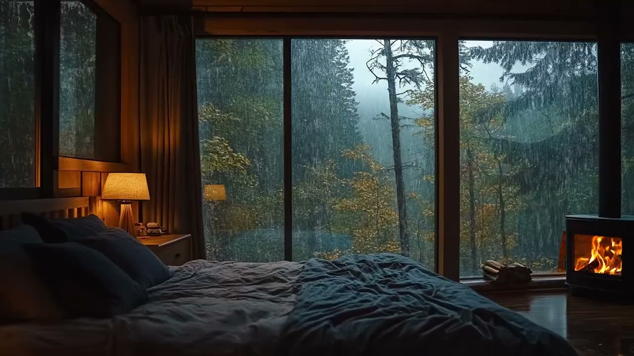Midnight Rain Sounds in Cozy Forest Cabin 🌧️ Nature Rain on Forest for Deep Sleep, Study, Focus