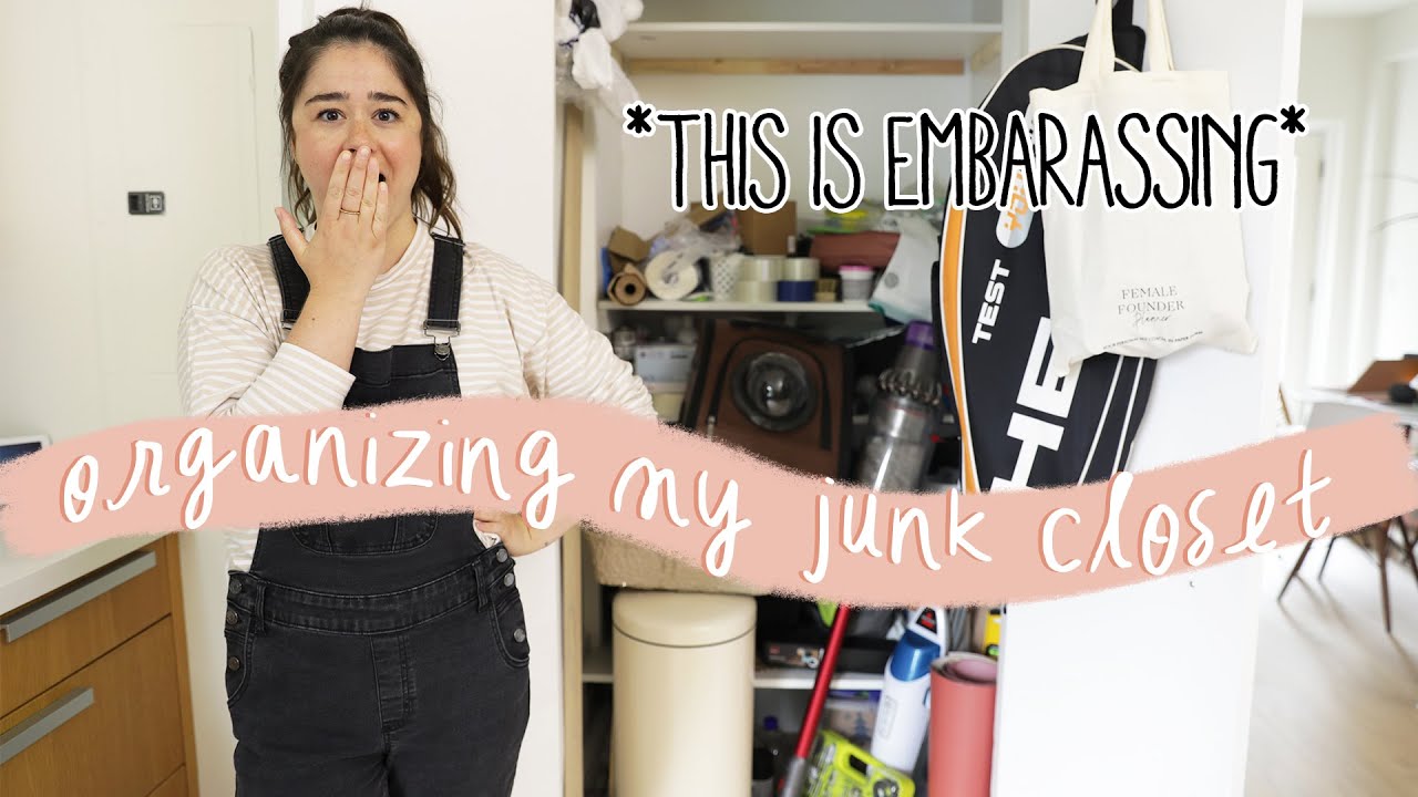 Organizing My *MESSY* Junk Closet & Trying To Make It Look Cute!