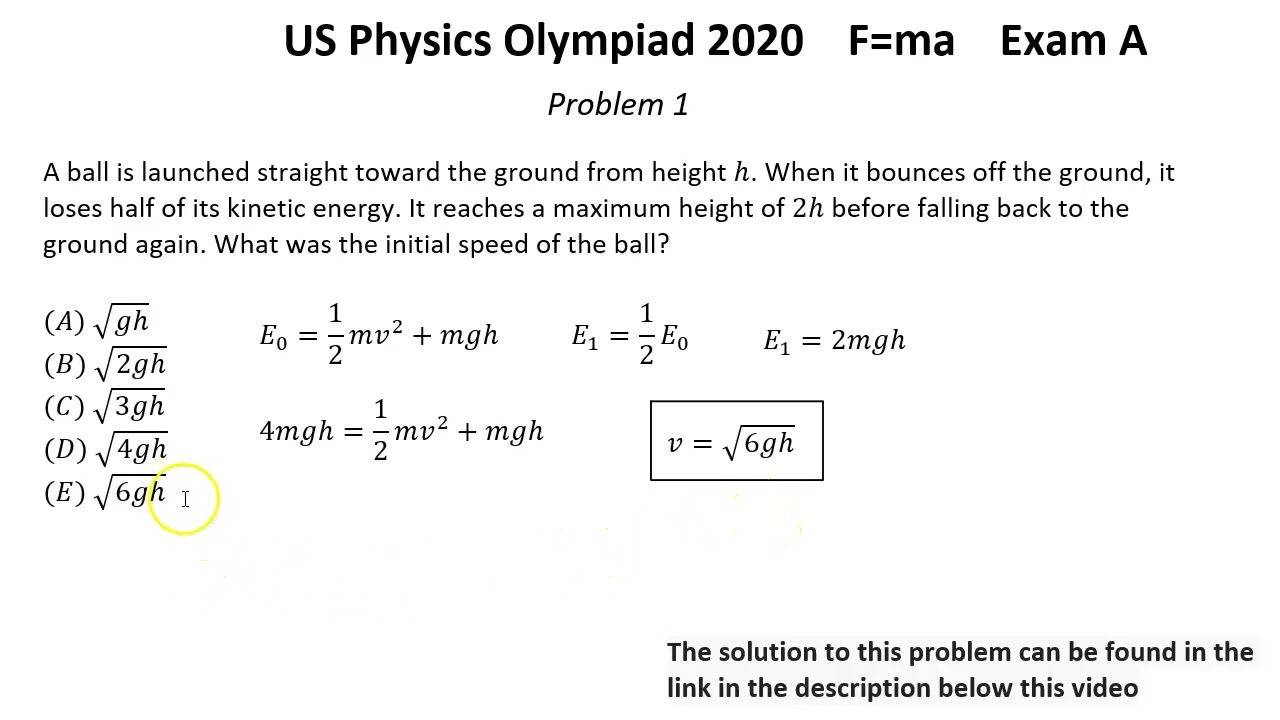 US F=ma Physics Olympiad 2020. First Round. Exam A. Solutions of problems 1-3 of 25. Mechanics