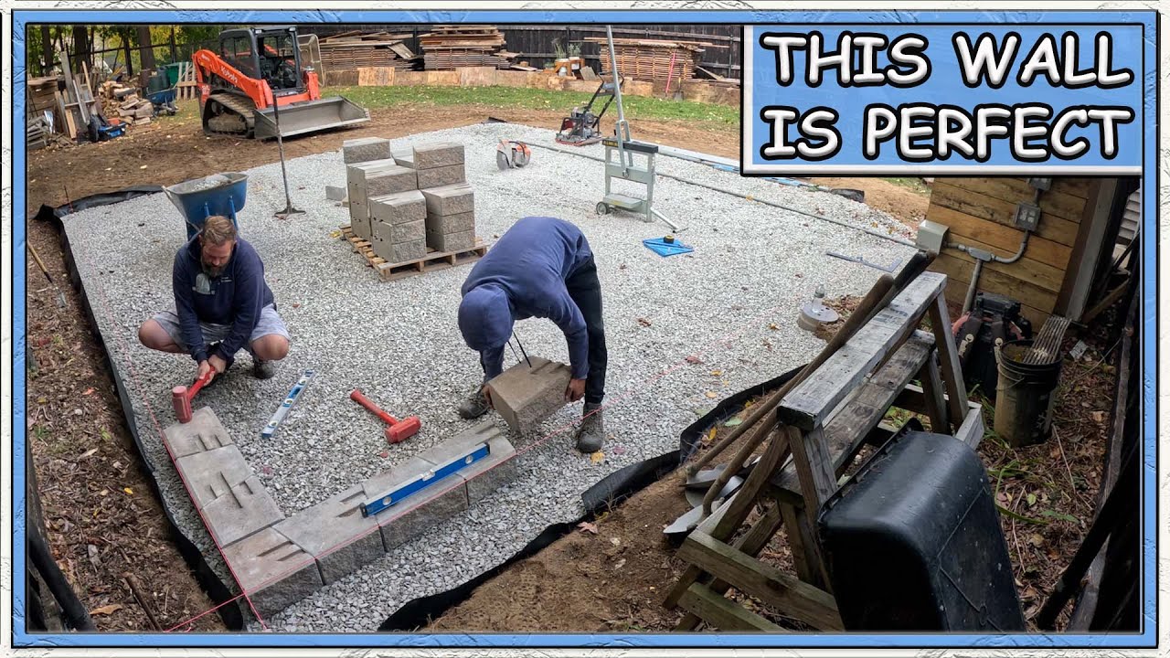 Travertine Patio Base Prep & A Concrete Block Sitting Wall
