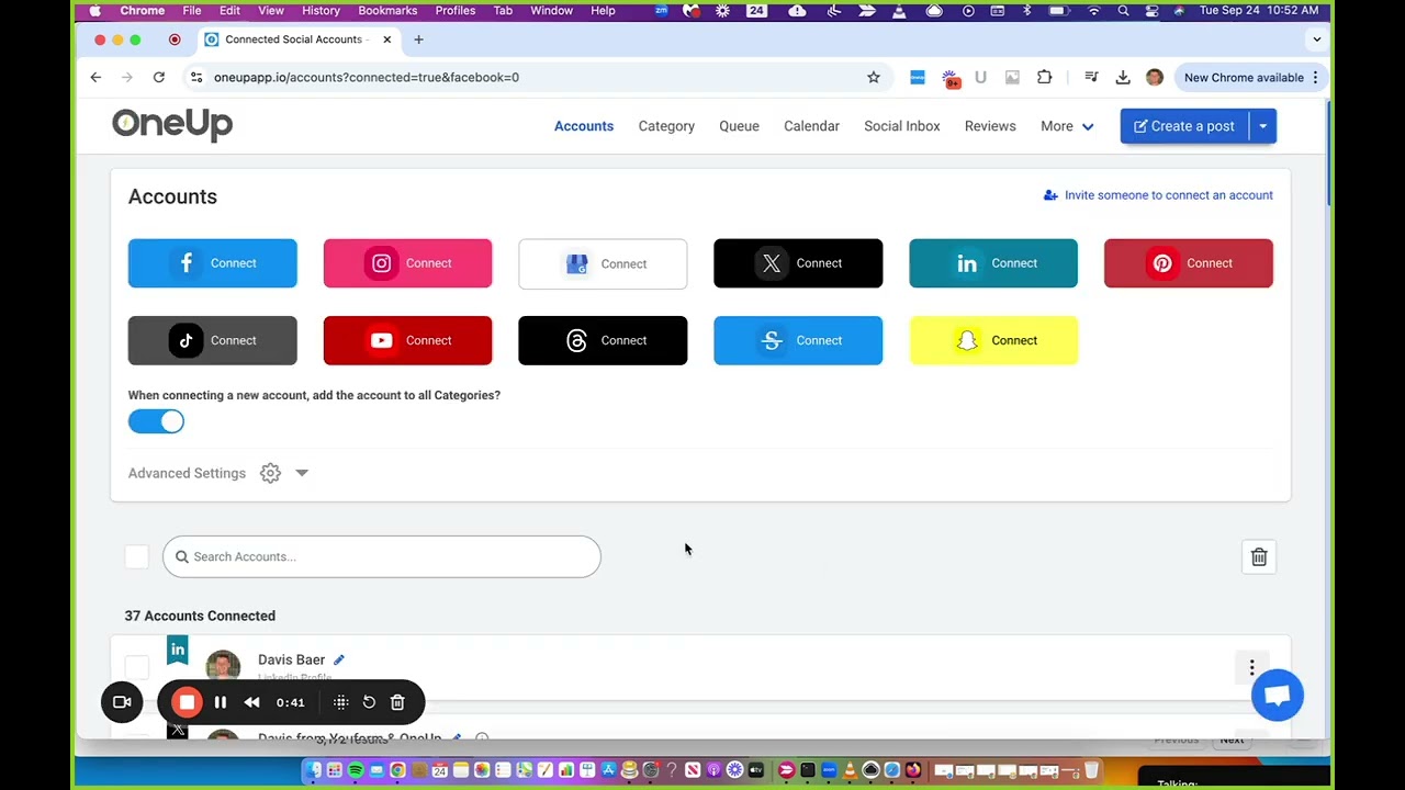 Adding a YouTube video to a playlist in OneUp