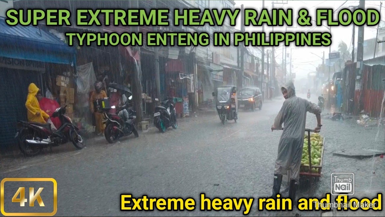 Typhoon Enteng Effect in Philippines|Walking in Super Extreme Heavy Rain and Floods in Caloocan [4K]