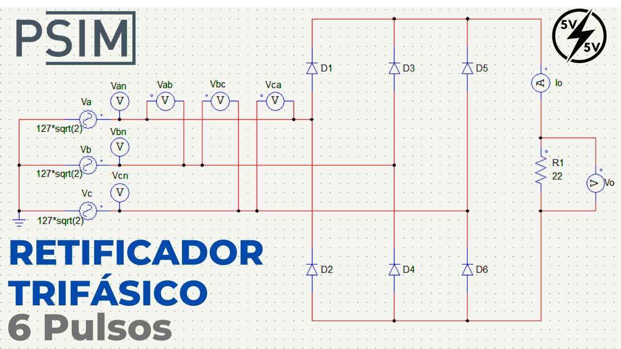 Retificador Trifásico de Onda Completa - Simulação e Cálculos PSIM