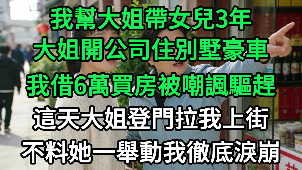 我幫大姐帶女兒3年，大姐開公司住別墅豪車，我借6萬買房被嘲諷驅趕，這天大姐登門拉我上街，不料她一舉動我徹底淚崩#生活經驗#家庭情感