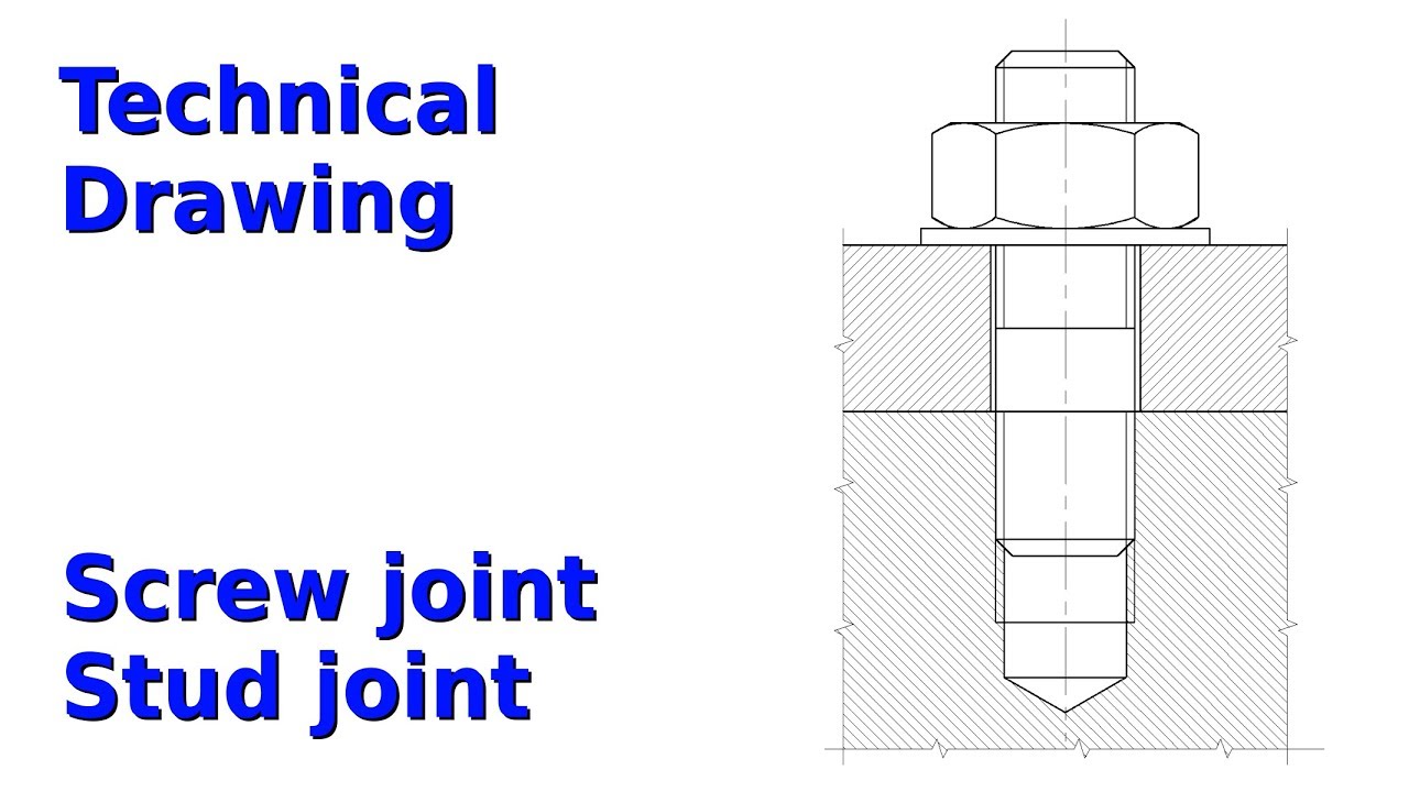 Screw and stud joint (Technical Drawing, LibreCAD 2.2)