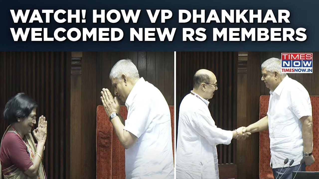 Watch How VP Dhankhar Welcomed New Rajya Sabha Members Harshvardhan Shringla, Meenakshi Jain