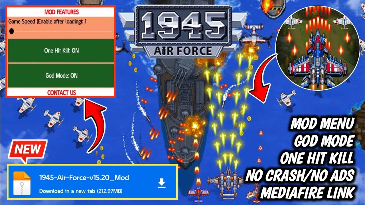 1945 Airforce Mod Apk New Update 2026 - God Mod, One Hiy Kill