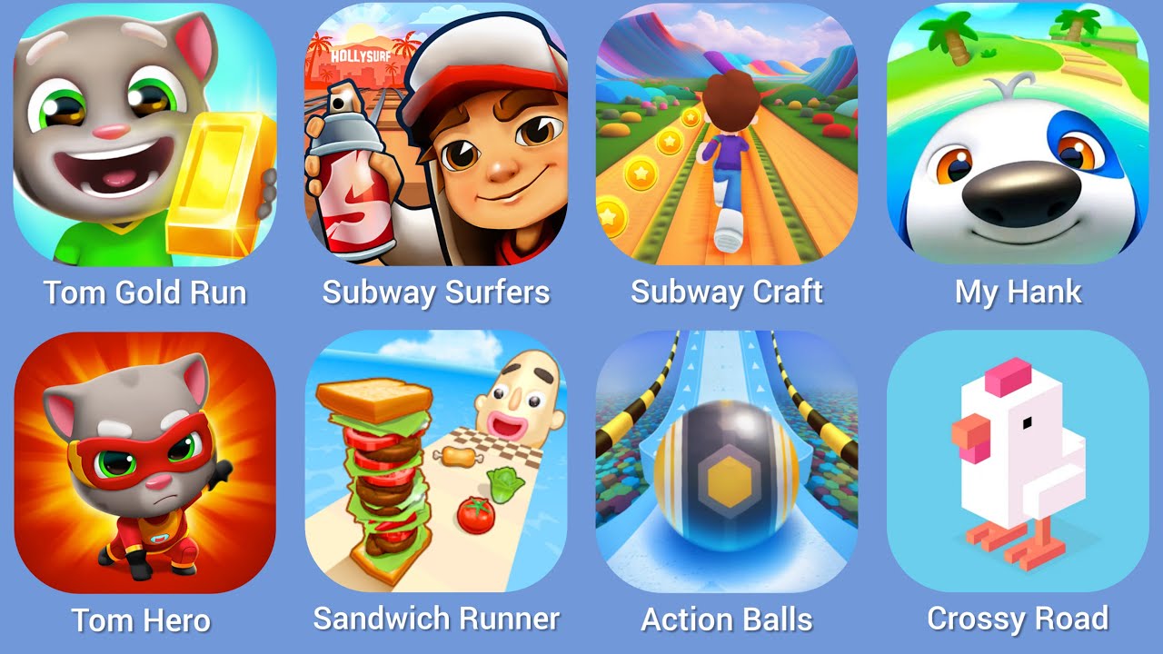 Tom Gold Run, Subway Surfers, Subway Craft, My Hank, Tom Hero, Sandwich Runner, Action Balls
