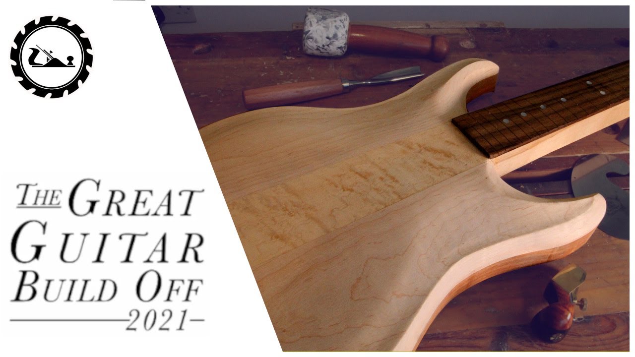 Great Guitar Build Off 2021 Episode 4: Carving the top and shaping the headstock.