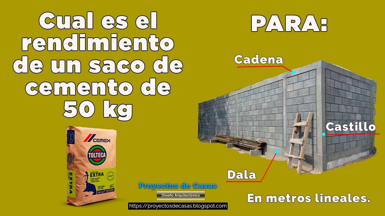 Rendimiento de Saco Bulto o Bolsa de Cemento de 50 kg Para Castillos Dalas o Cadenas.