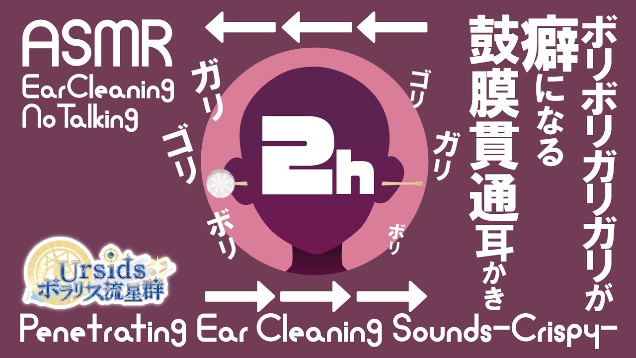 [ASMR] 2時間ずっと！ボリボリ・ガリガリ音が癖になる鼓膜貫通耳かき/2h Brush Penetrating Ear Cleaning Sound#01 [声なし/No Talking]