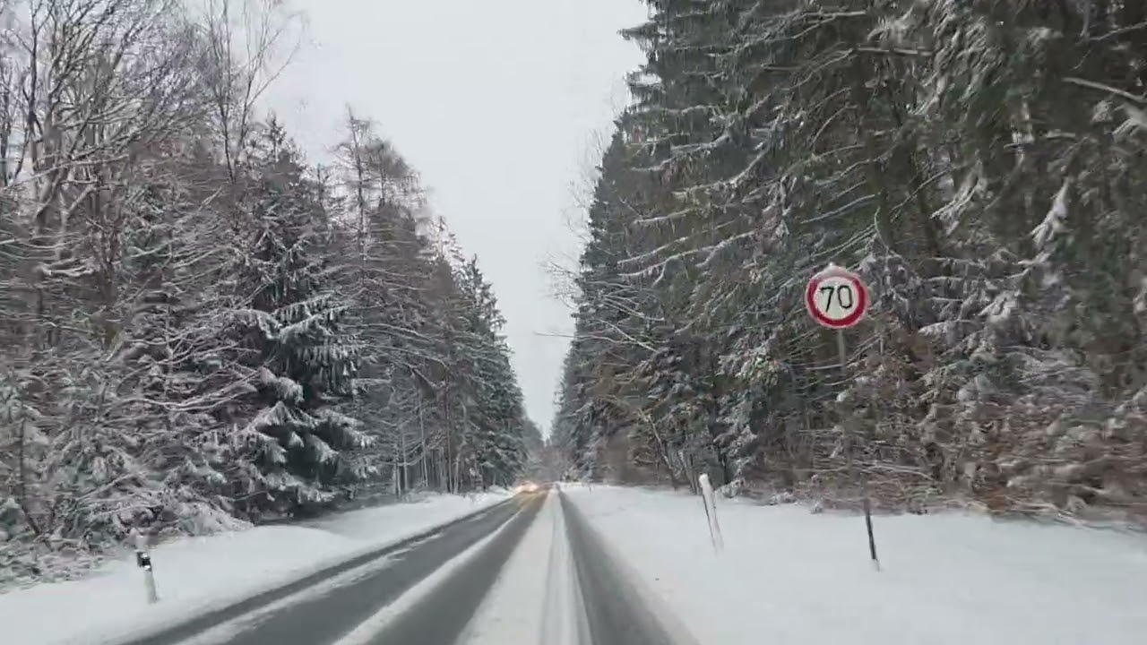 Driving in the snow Jakobsthal - Heinrichsthal,Wiesen junction - Heinrichsthal, Bayern,Aschaffenburg