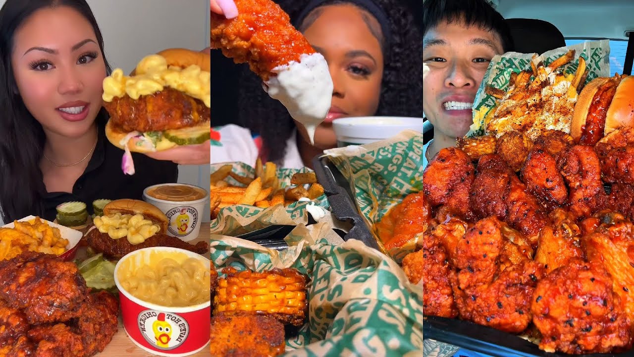 TIKTOK Mukbang Compilation | Dave's Hot Chicken, Wingstop, Cane's, McDonald's & More!
