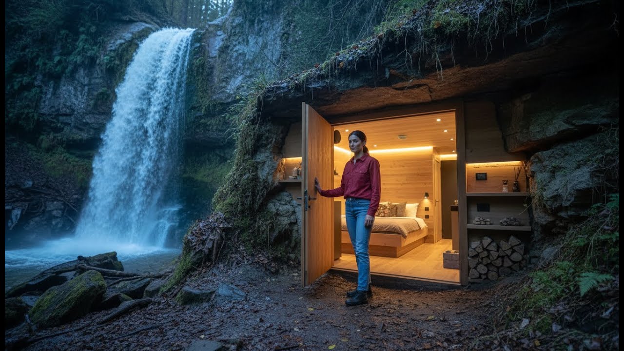 She Built a Hidden House Beneath a Waterfall — Alone in the Forest