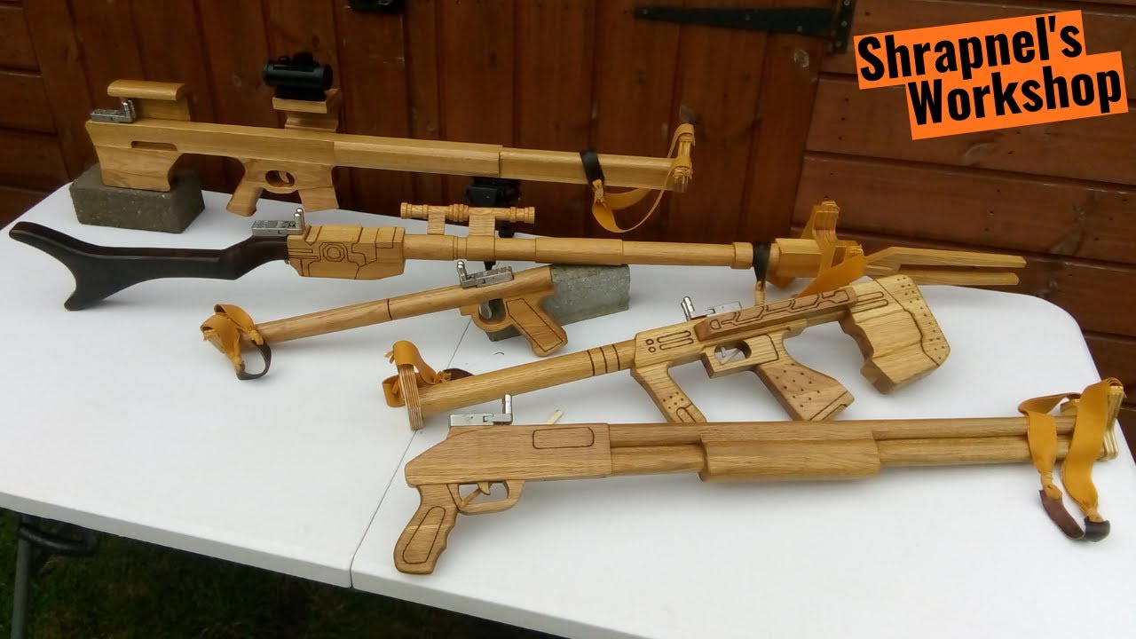slingshot guns - every one I've made so far (target shooting)