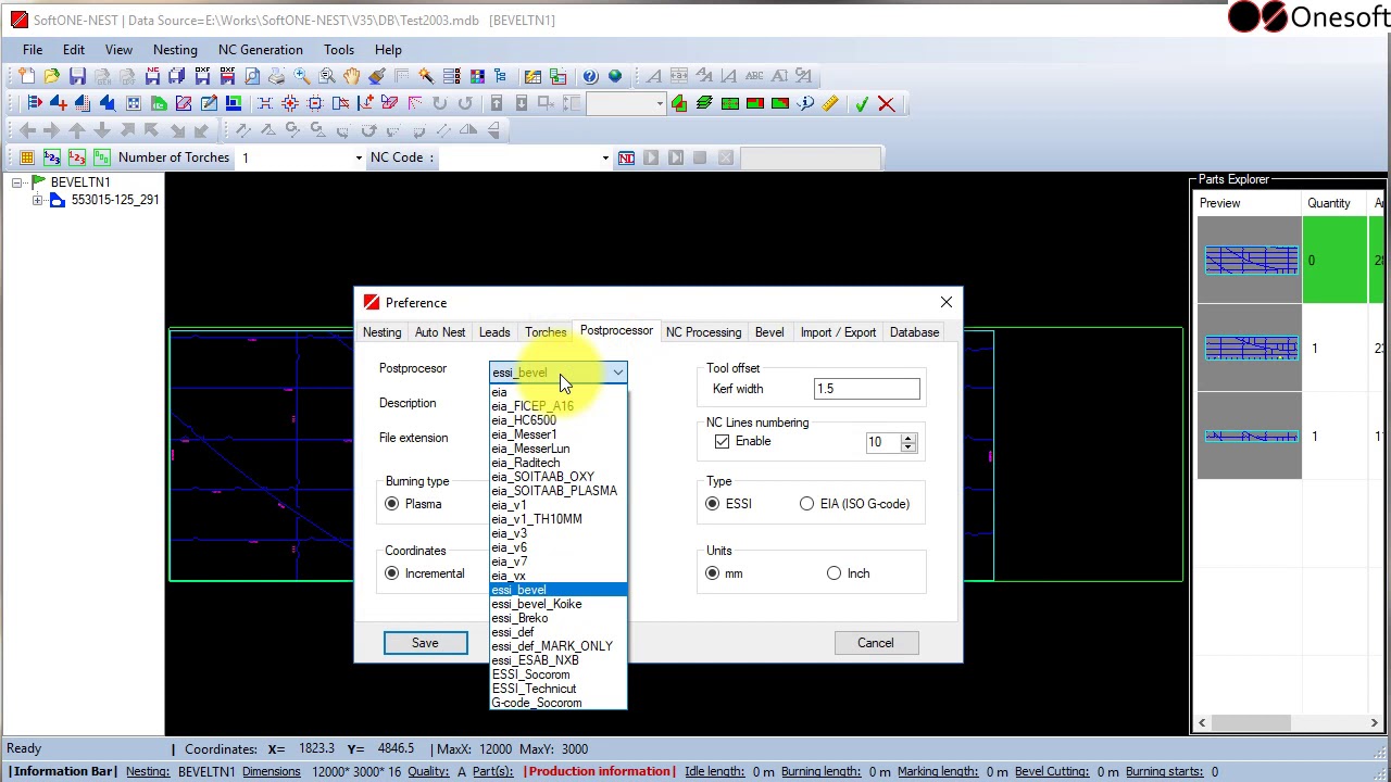BEVEL Cutting with SoftONE-NEST Nesting software