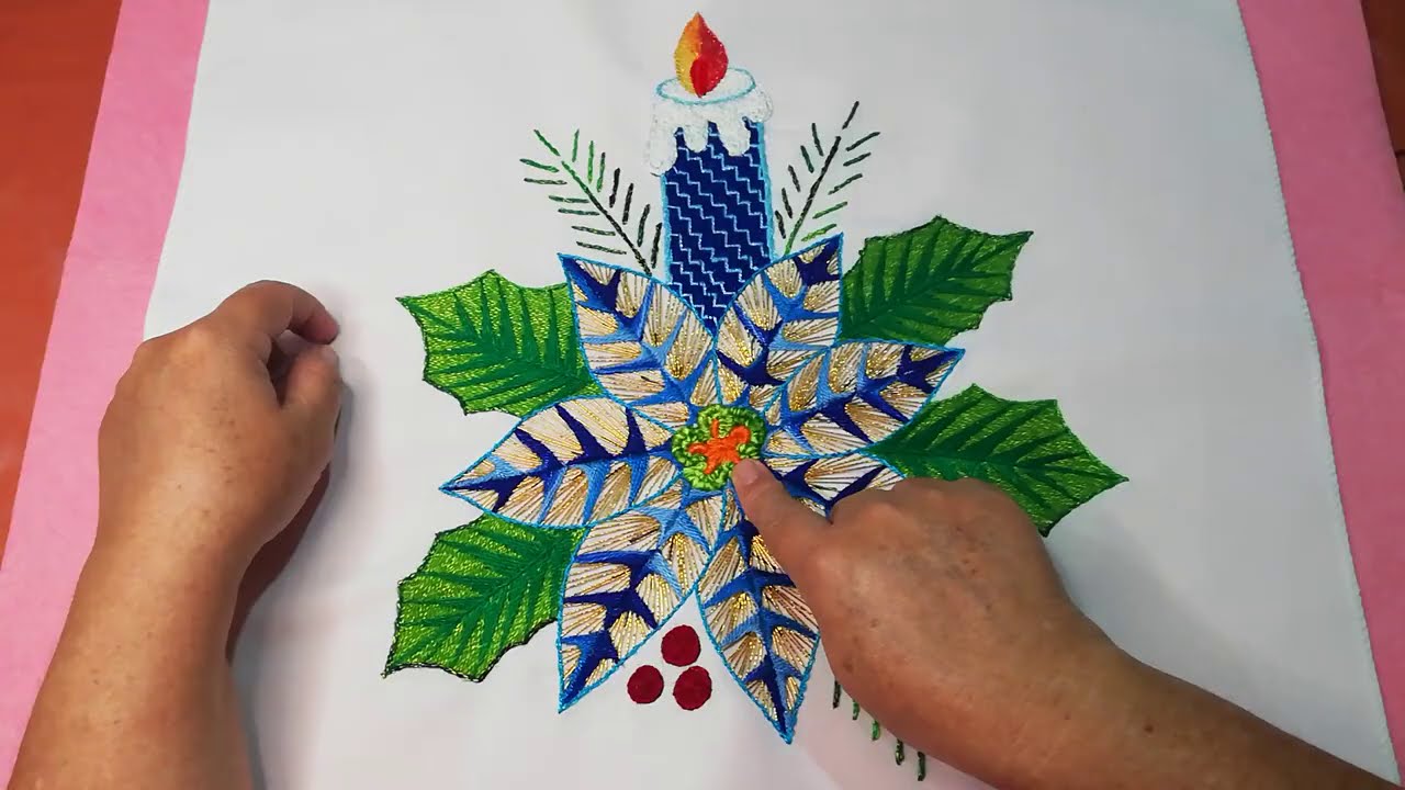 Puntada para vela del diseño con flor de nochebuena/flor de pascua/poinsettia