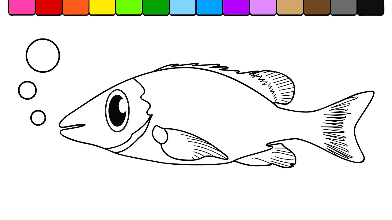 Учитесь цветов для детей и цвет этой рыбы раскраски страницу
