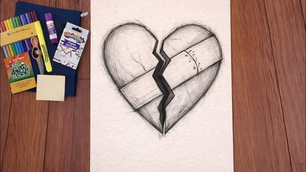 How to Draw a Broken Heart Step by Step | Easy Broken Heart Pencil Drawing for Beginners