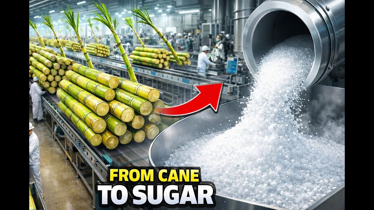 Inside a Massive Sugarcane Plant: Watch Sugarcane Turn Into Refined Sugar Crystals (Factory Process)