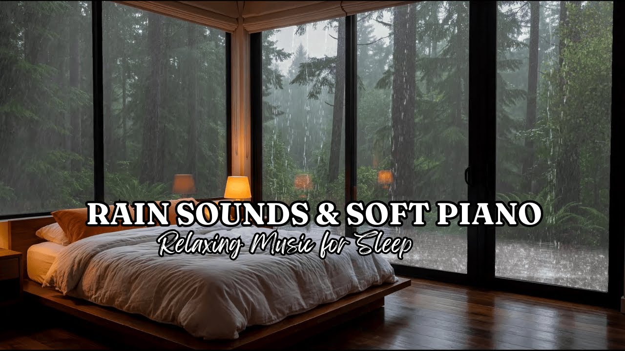 Peaceful Piano and Soft Rain | Warm Bedroom with Rain Sounds On Windows to Stress Relief, Relaxation