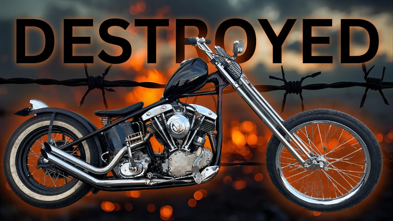 Мы уничтожили трансмиссию этого чоппера Harley Shovelhead.