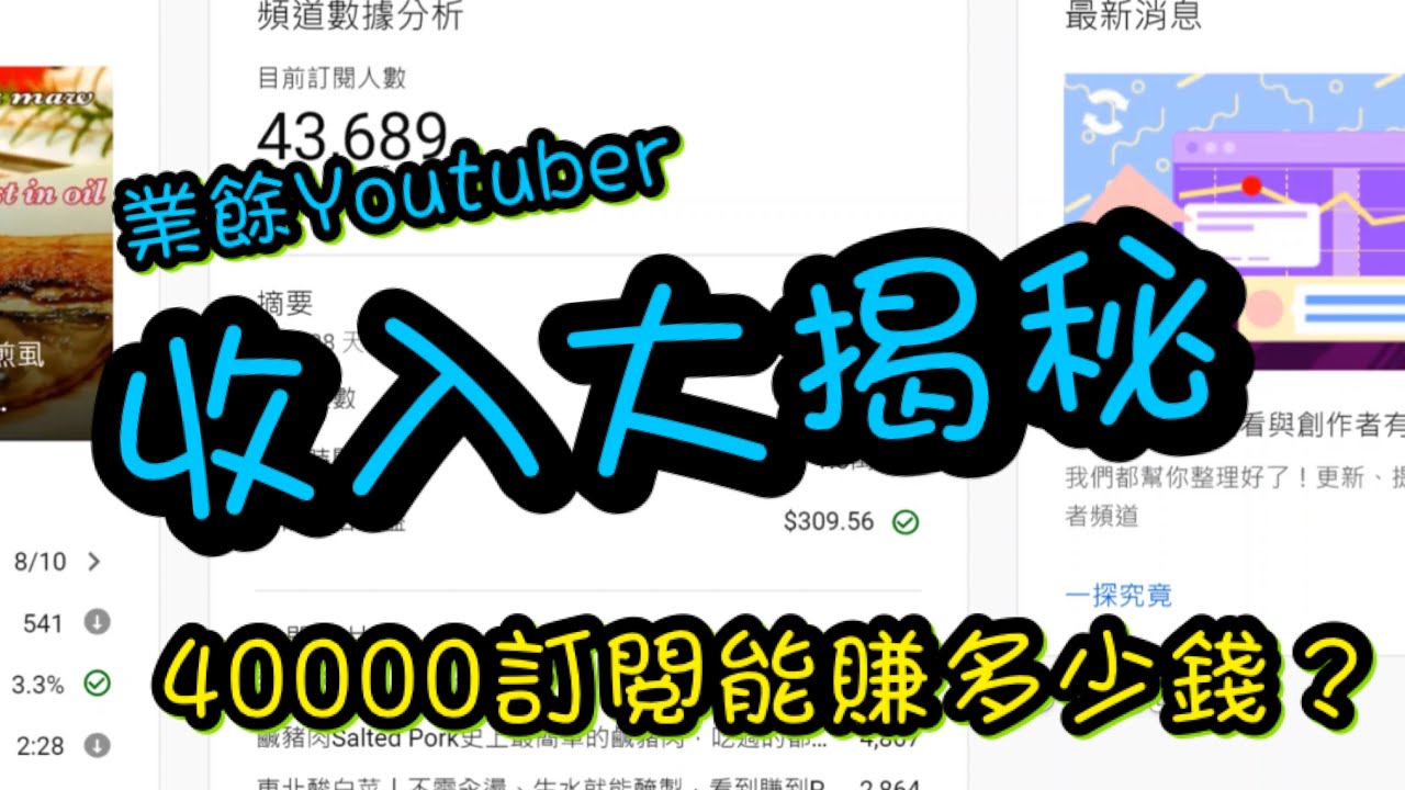 Youtube收入大揭秘/4萬訂閱能賺多少錢/影片最後有每月收入數據公開
