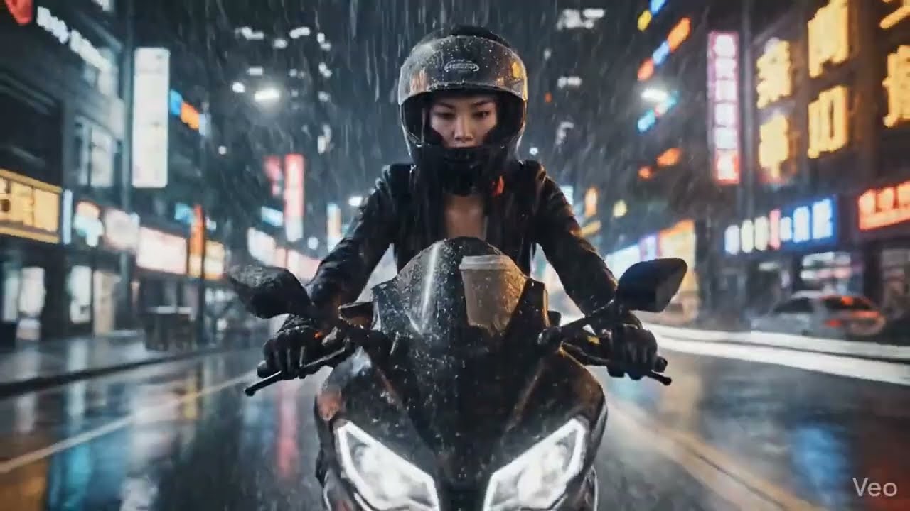 Motorcycle girl on the go