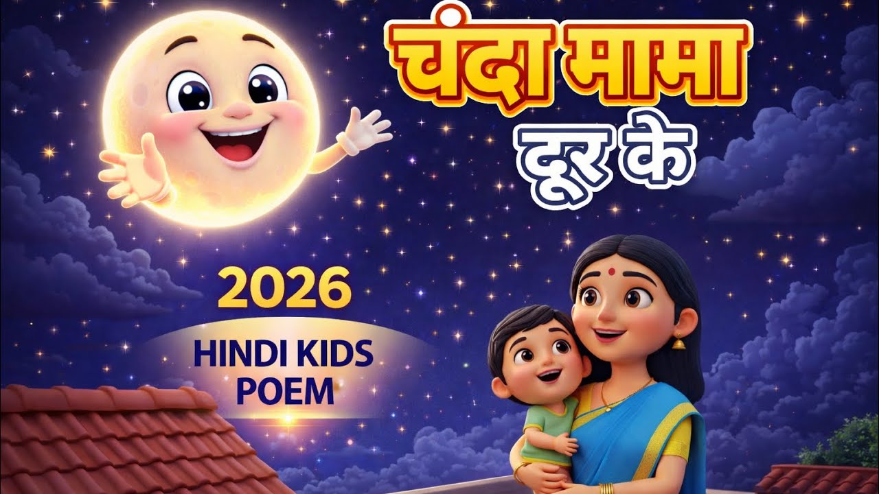 चंदा मामा दूर के 🌙 | Chanda Mama Dur Ke | Hindi Kids Poem 2026 | Lullaby for Babies