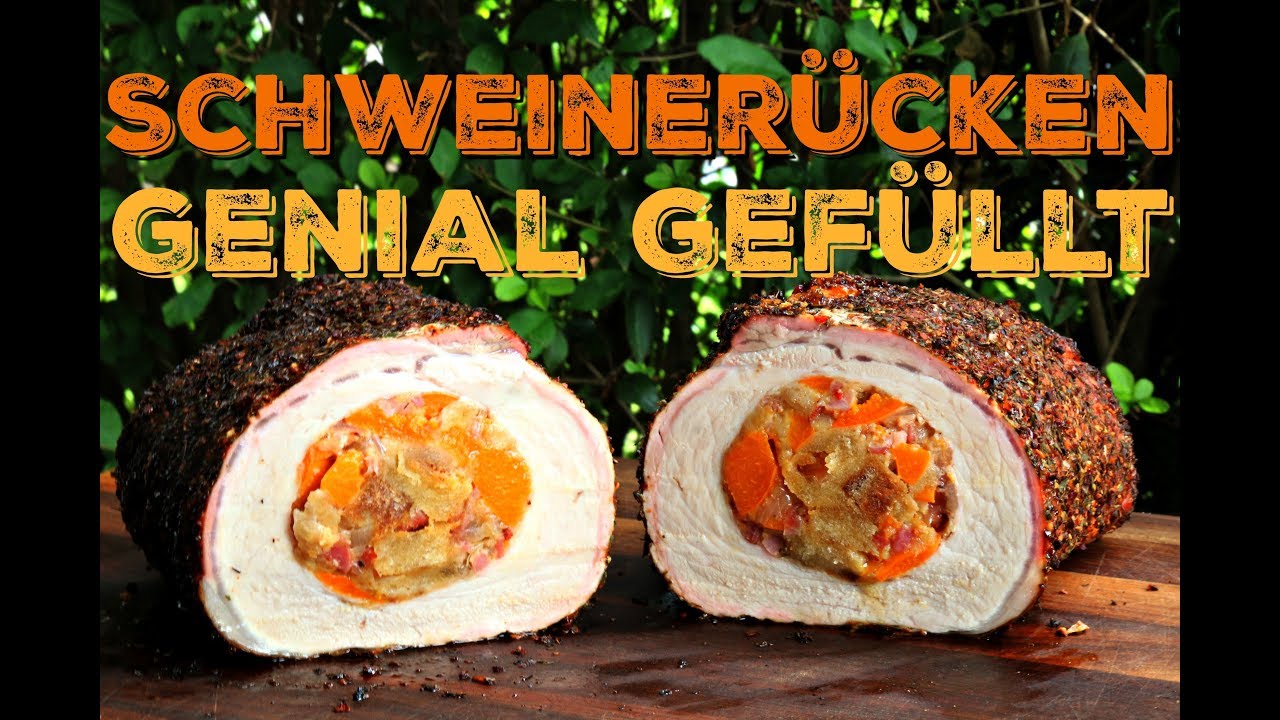 Mit Aprikosen & Bacon gefüllter Schweinerücken vom Grill - Der perfekte Braten im Sommer