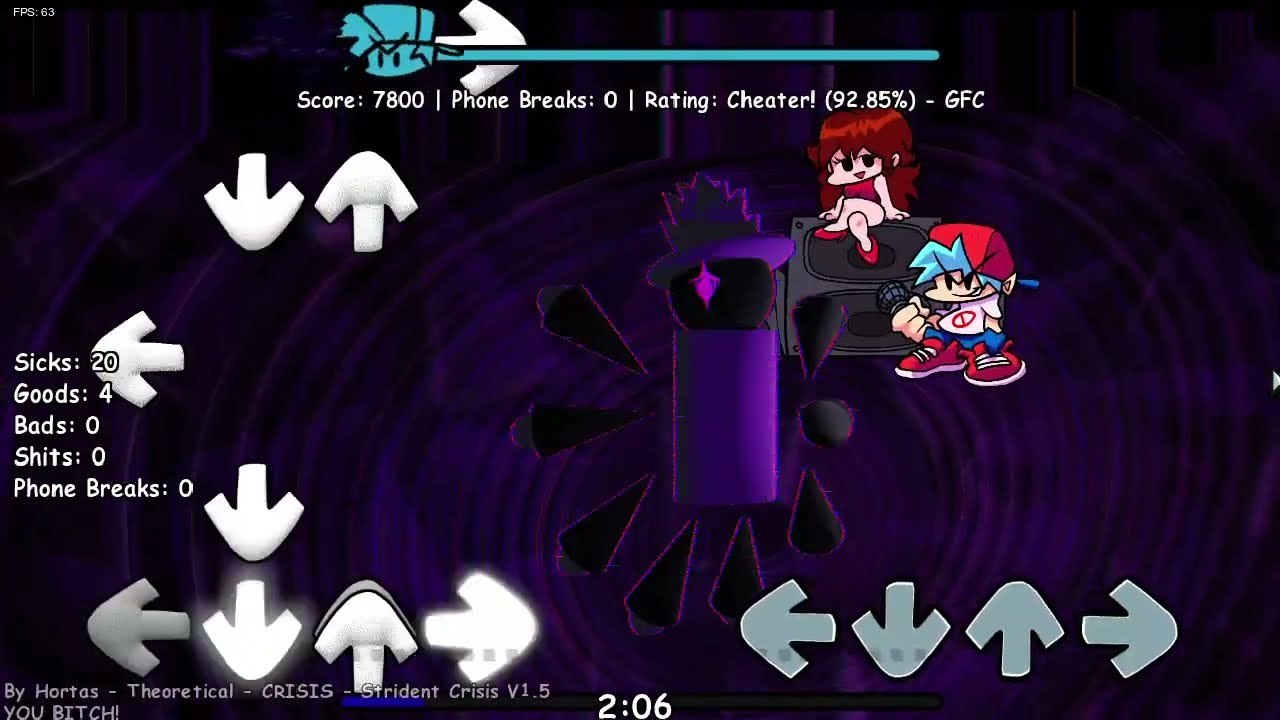 FNF Strident Crisis 1.5 Theoretical  Game play (Notes don't move)