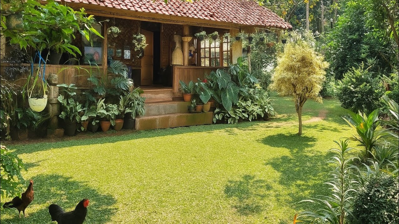 Menikmati Hidup Di Desa‼️Tinggal Di Rumah Perkebunan Dihiasi Taman Bunga Yang Indah