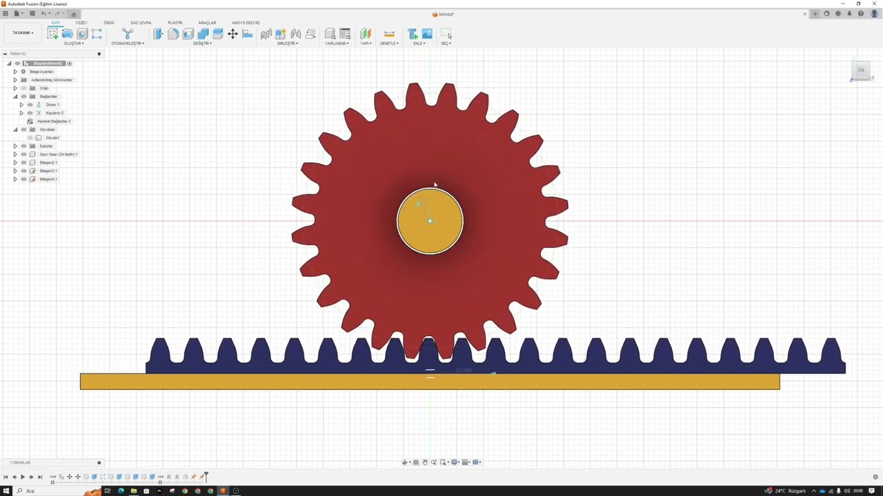 Fusion 360 Kremayer ve Pinyon dişli çizimi