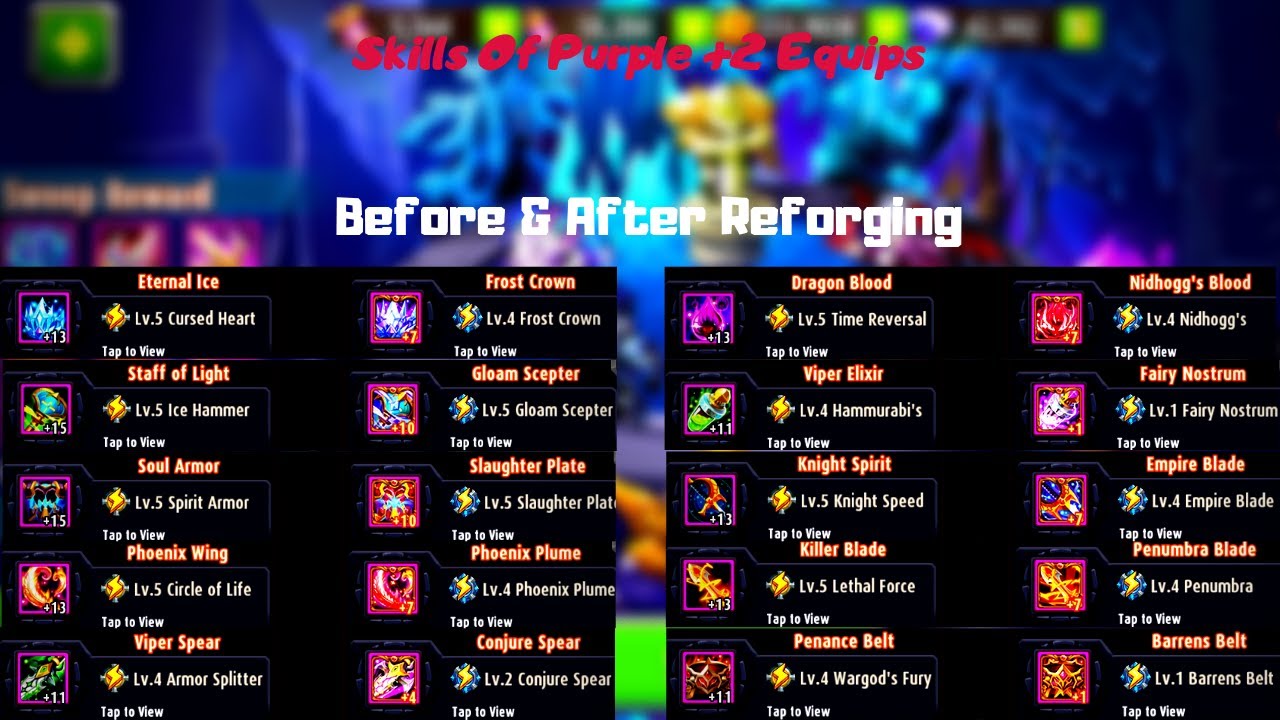 Magic Rush : Skills Of Reforged Purple +2 Equipments - Comparison  Which To Upgrade ?