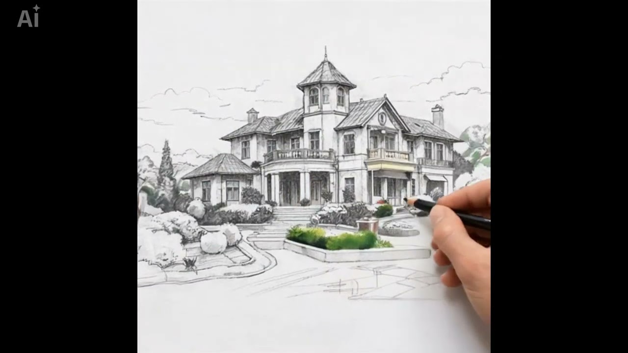 From Blank Paper to Luxury Villa Painting 🏡🎨 | Satisfying Art Process